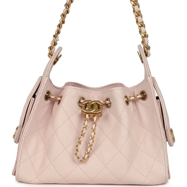 Chanel Mini 25 Hobo Bag Light Pink Caviar Antique Gold Hardware in Pink Caviar leather from Madison Avenue Couture