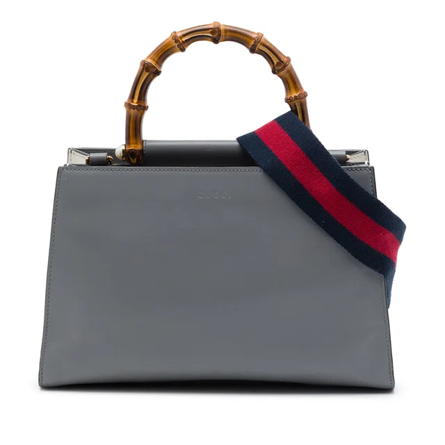 Gray Gucci Small Calfskin Bamboo Web Nymphaea Satchel in Grey Calfskin from Designer Revival