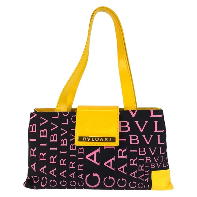 Bvlgari Logo Mania Canvas Leather Shoulder Tote Bag in Canvas from LuxUness