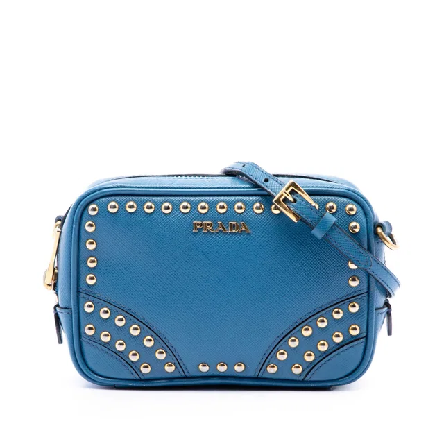 Blue Prada Studded Saffiano Camera Bag in Blue Saffiano leather from Designer Revival