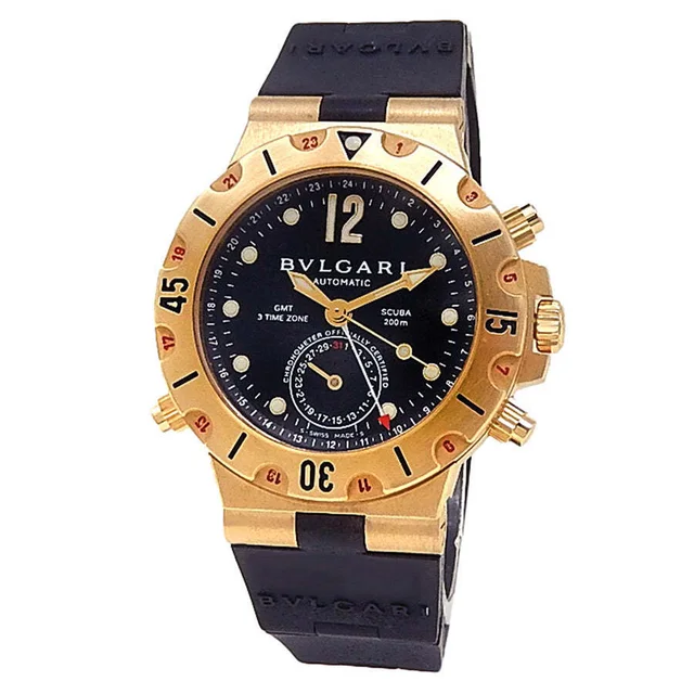 Bvlgari Diagono Scuba Automatic Black Dial Mens Watch SD 38 G GMT in yellow|black|gold from Jomashop.com