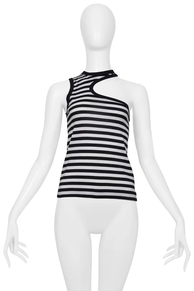 Dolce & Gabbana Black & White Striped Cutout Tank Top 2003 in Black from Resurrection Vintage
