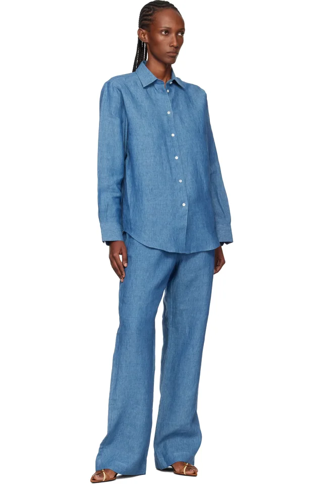 Róhe Blue Relaxed Fit Trousers, photo 4 of 4 from SSENSE