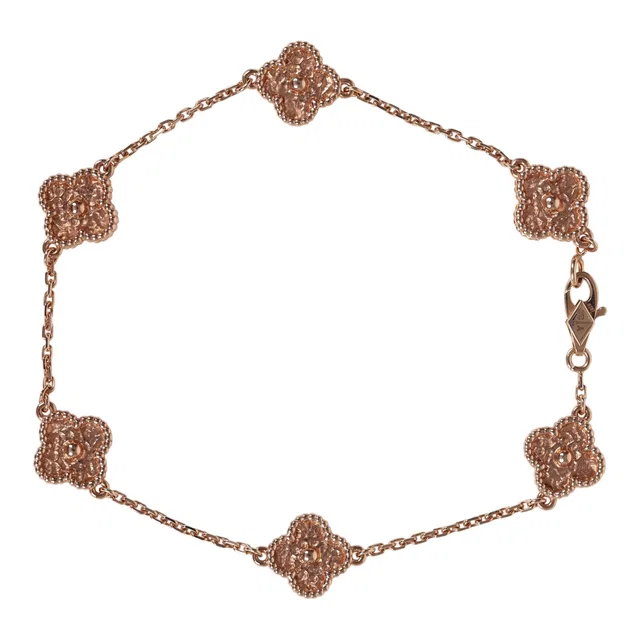 Van Cleef & Arpels Sweet Alhambra 6 Motif Bracelet Guilloché 18K Rose Gold in Pink from Madison Avenue Couture