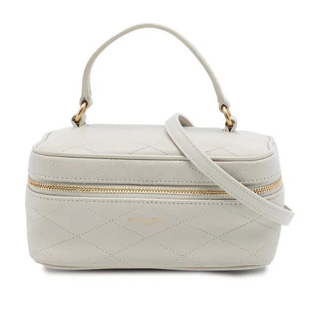 White Saint Laurent Mini Quilted Lambskin Gaby Vanity Bag Satchel in White Lambskin from Designer Revival