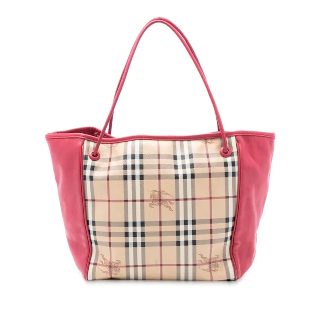 Brown Burberry Small Leather Trimmed Haymarket Check Coated Canvas Canterbury Tote in Brown Coated canvas from Designer Revival