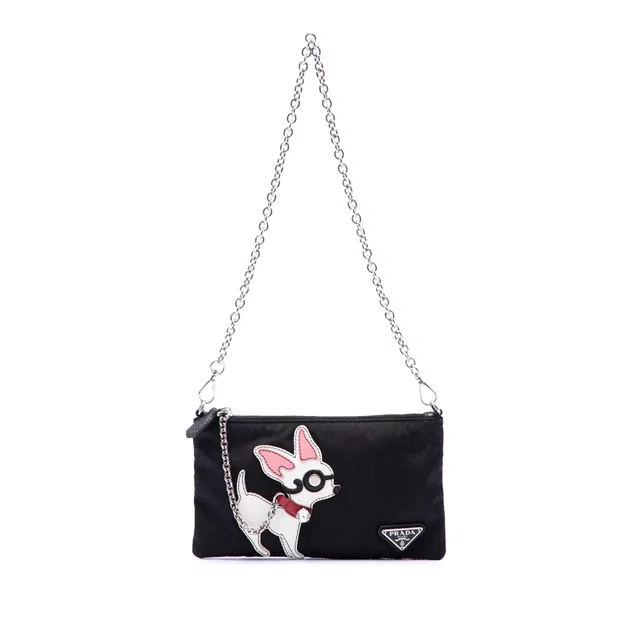 Black Prada Tessuto Chihuahua Chain Pouch Shoulder Bag in Black Nylon from Designer Revival
