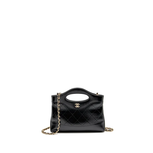 Chanel Mini 31 Clutch with Chain Shiny Calfskin Black LGHW (MICROCHIP) in Black Calfskin from EMIER