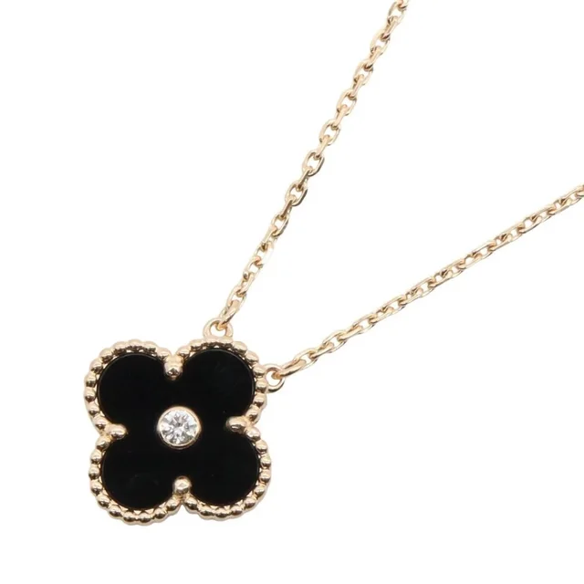 Van Cleef & Arpels Vintage Alhambra Onyx 1pd Necklace - 18kpg (Pink Gold) Diamond Women's Gold Tone Clear Black in multicolor from Grailed