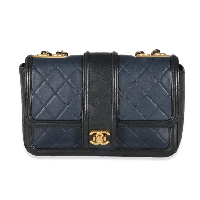 Chanel Navy Black Quilted Lambskin Medium Elegant Cc Flap Bag Black; Blue Leather Handbag in Black Lambskin from HEWI
