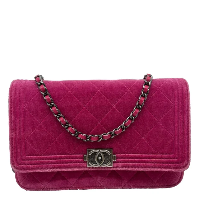 Chanel Boy Quilted Velvet WOC Crossbody Bag Fuchsia in Pink Velvet from Dallas Designer Handbags