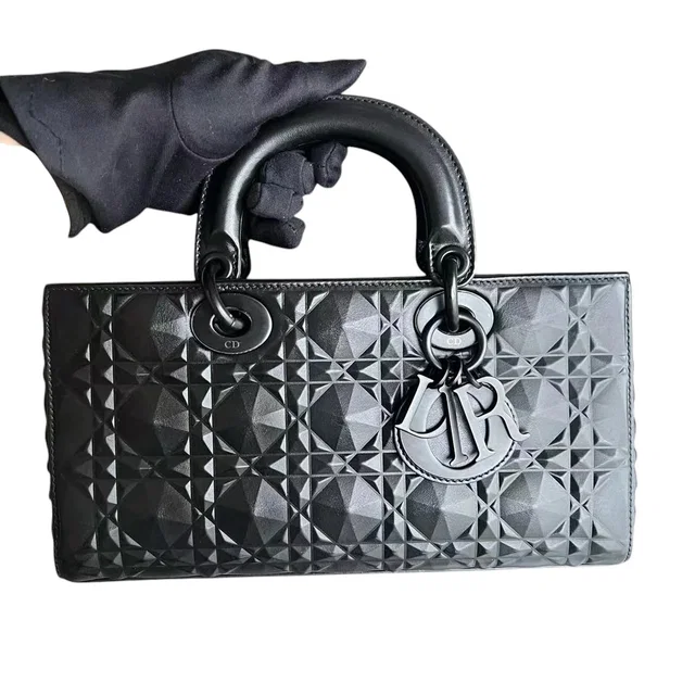 Dior D-joy Medium - Black Cannage Dimond Motif All Black Hardware in Black from Luxury Promise