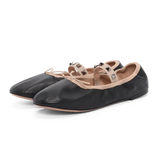 Valentino Garavani Rockstud Ballerina Flats 37.5 in Black Lambskin from Blue Spinach