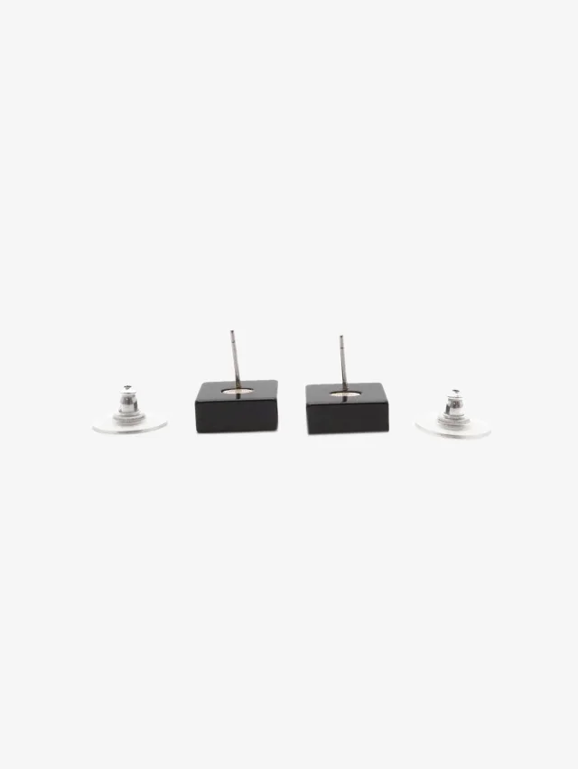 Chanel Black CC square stud earrings in Black Resin from Sign of the Times, photo 8 of 9