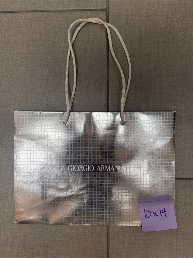 Giorgio Armani Metallic Silver Grid Shopping Bag With Rope Handles in silver|gray from Poshmark