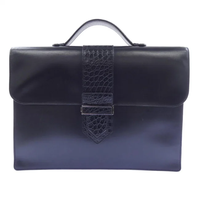 Delvaux Press Bag in Black type Calf/Croco from KOMEHYO