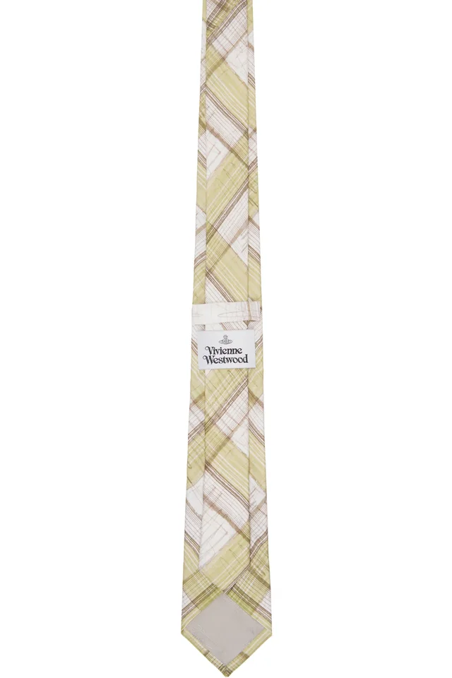 Vivienne Westwood Green & White 7cm 'Lies' Tie, photo 2 of 3 from SSENSE