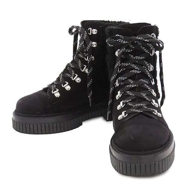 Chanel Coco Neige Suede Short Boots CC Logo Black Silver in Black Suede from The Reluxe