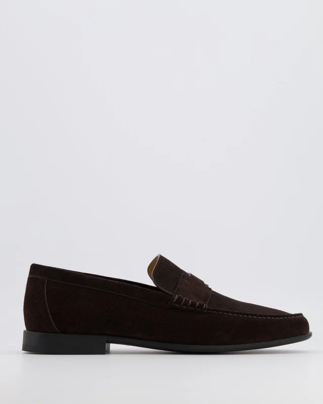 Hermès Menswear Marron Ebene Suede Matthew Leather Loafers with H Detail Size 43.5 in Brown Suede from Sellier