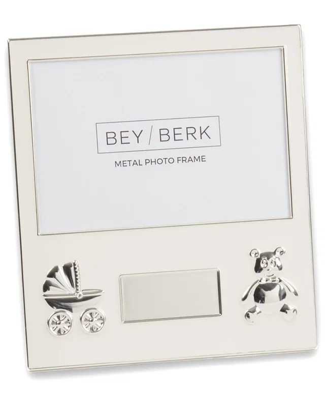 Bey-Berk Silver-Plated 4x6 Newborn Baby Picture Frame with Engraving Plate in Metallic, image 1 of 1 from Rue La La