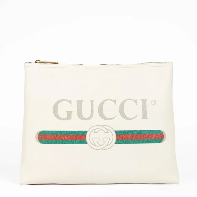 Gucci Beige Leather Logo Zip Pouch in Beige Leather from Labellov
