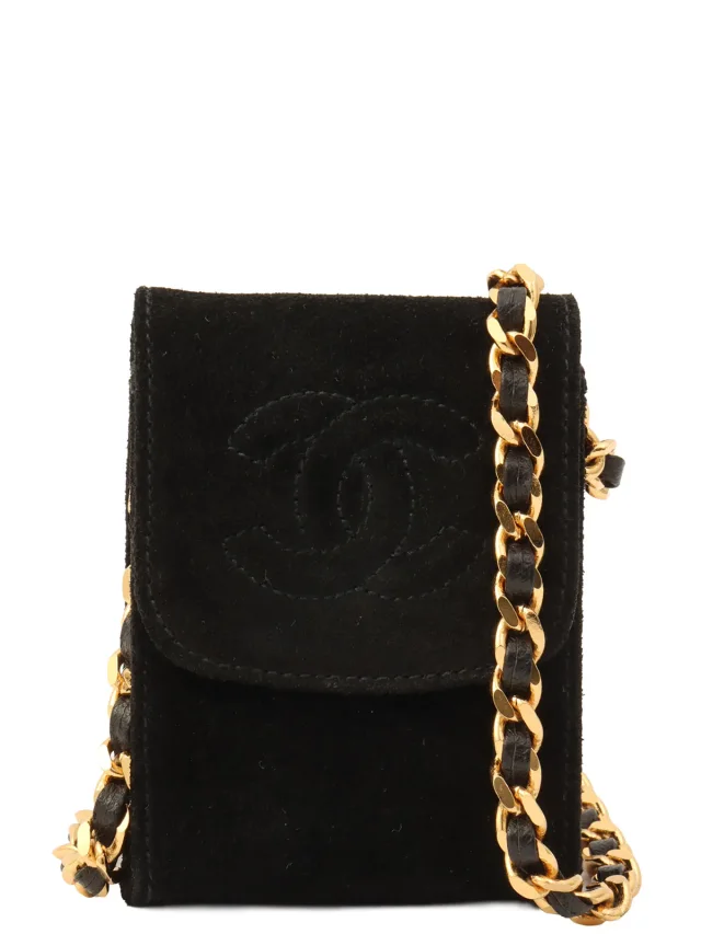 Chanel Suede CC Mark Stitch Chain Shoulder Bag Mini Black circa 2001 in Black Suede from VINTAGE QOO TOKYO, photo 2 of 13
