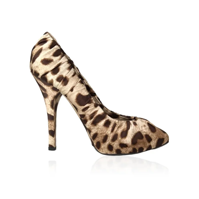 Dolce & Gabbana Pleated Silk Pumps in Leopard Print Silk from Designer Archives
