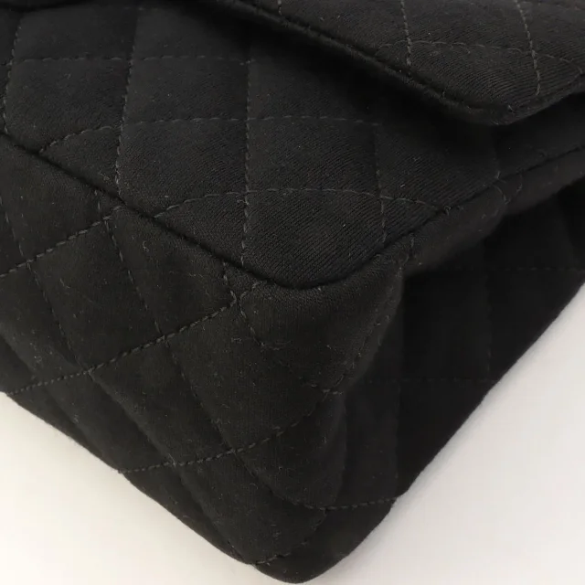 Chanel Around 2009 cotton double flap 2.55 chain shoulder bag Black from VINTAGE QOO TOKYO, photo 9 of 14