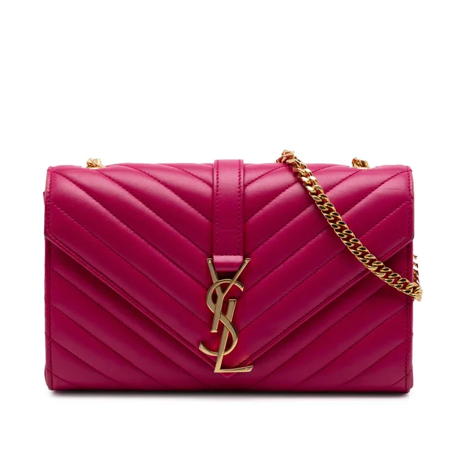 Pink Saint Laurent Small Chevron Calfskin Monogram Envelope Bag in Pink Calfskin from Designer Revival