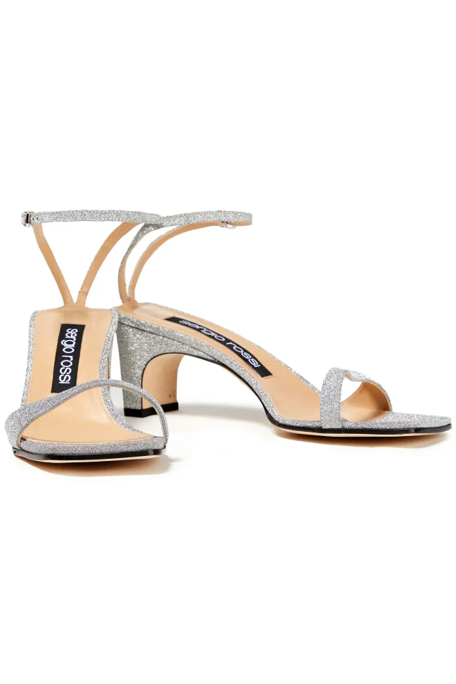 Sergio Rossi sr1 Glittered Leather Sandals in Silver, photo 2 of 4 from THE OUTNET