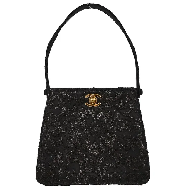 Chanel 1997-1999 Black Satin Lace Handbag in Black Satin from AMORE Vintage Tokyo