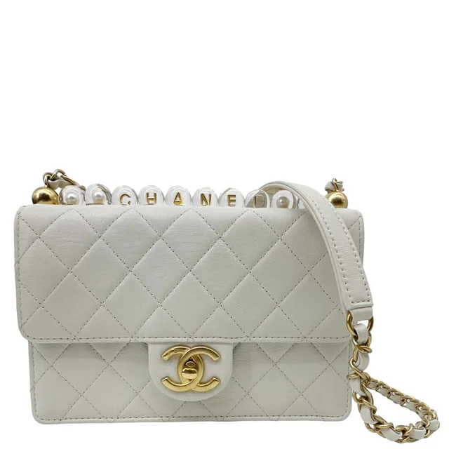 Chanel Chic Pearls Flap Quilted Leather Shoulder Bag Off White in White Leather from Dallas Designer Handbags