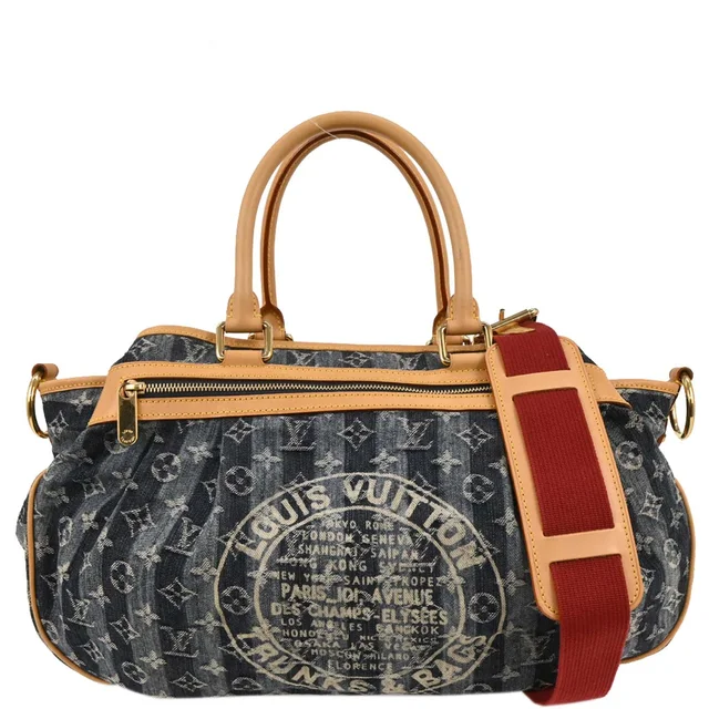Louis Vuitton 2006 Blue Monogram Denim Cabas Raye GM 2way Shoulder Tote M95336 in Blue Denim from AMORE Vintage Tokyo