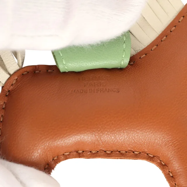 Hermès Rodeo Bag Charm PM Gold, Craie, Vert Criquet Milo Lambskin in White Lambskin from Madison Avenue Couture, photo 3 of 3