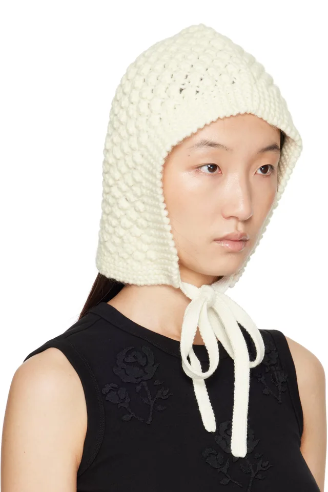 SHUSHU/TONG White Tied Knit Hood, photo 2 of 3 from SSENSE