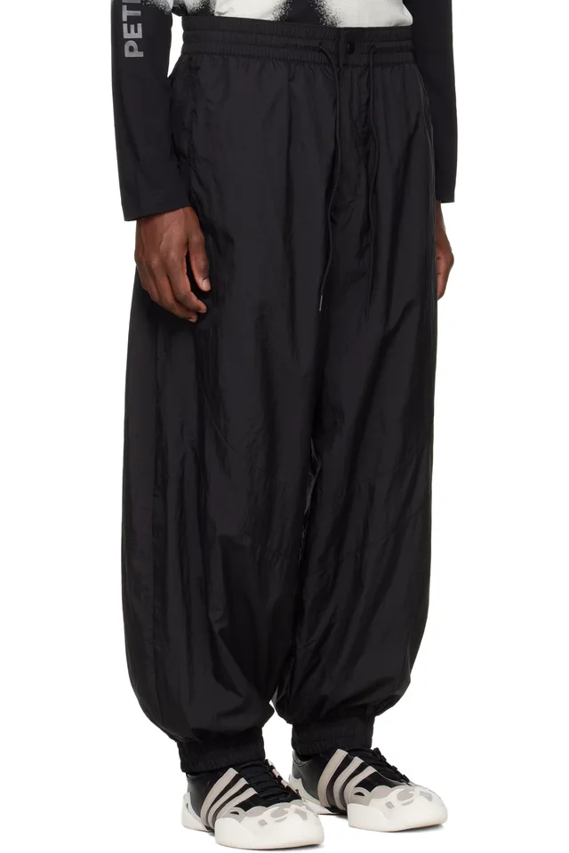 Y-3 Black Raw Edge 3 Stripes Nylon Shell Track Pants, photo 2 of 4 from SSENSE