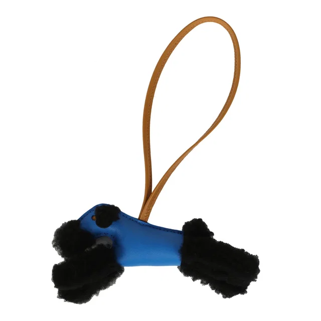 Hermès Budy Charm Bleu Hydra, Sesame, Black Milo Lambskin and Merino Wool in Black Lambskin from Madison Avenue Couture