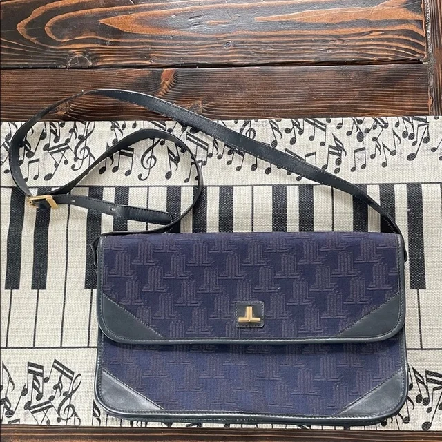 Lanvin Navy Canvas And Rounded Leather Edge Vintage Crossbody Bag in blue Canvas from Poshmark
