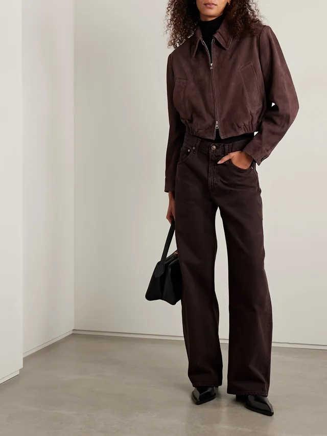 AGOLDE Nahla cropped suede jacket in Brown, photo 2 of 2 from NET-A-PORTER (Canada)