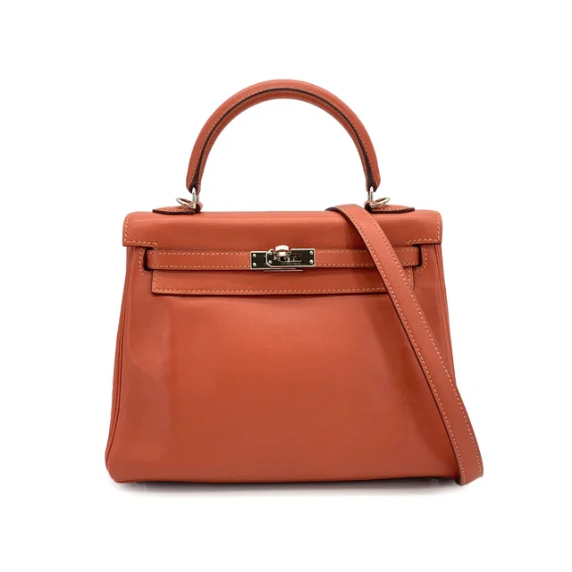 Hermès Kelly 25 Retorne Rosy Swift Hand Shoulder Bag 2008 Square L Palladium Hardware in Swift leather from Luxury Promise