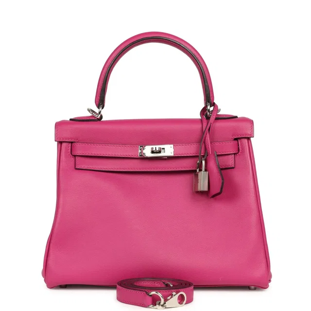 Hermès Kelly Retourne 25 Rose Poupre Swift Palladium Hardware in Pink Swift leather from Madison Avenue Couture
