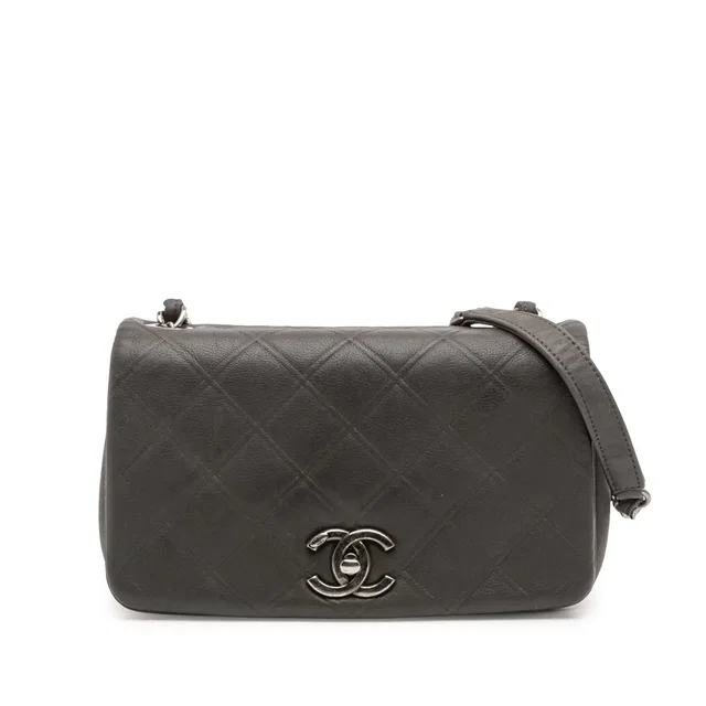 Grey Chanel Diamond Embossed Calfskin New Chic Flap Shoulder Bag in Grey Calfskin from Designer Revival
