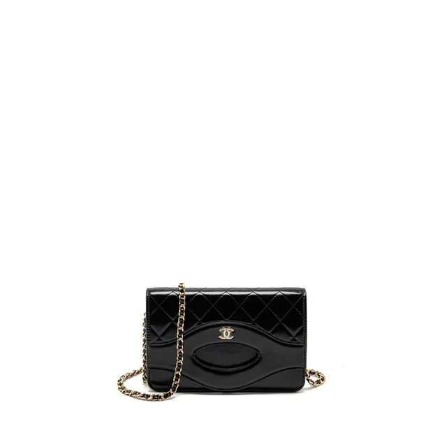 Chanel 24c 31 Wallet On Chain Shiny Calfskin Black LGHW (Microchip) in Black Calfskin from EMIER