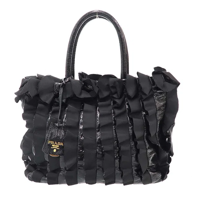 Prada Tessuto Vernice Frill Handbag Black in Black from The Reluxe
