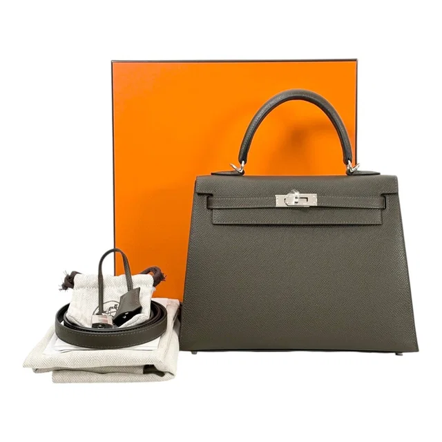 Hermès Kelly 25cm in V8 Vert Loden Epsom with PHW - Full Set - G Stamp in Green Epsom leather from Luxury Promise