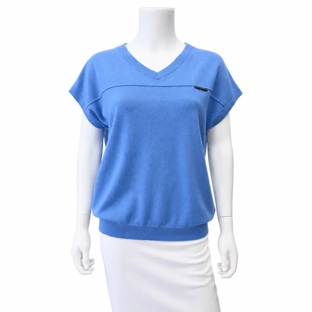 Brunello Cucinelli Blue Cashmere V-Neck Short Sleeve Sweater from Clotheshorse Anonymous