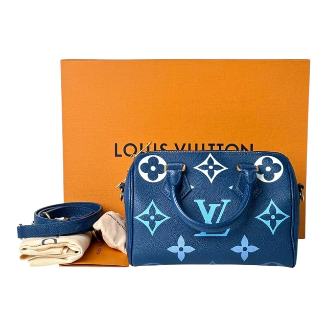 Louis Vuitton Speedy 20cm Blue Bag - Full Set in Blue from Luxury Promise