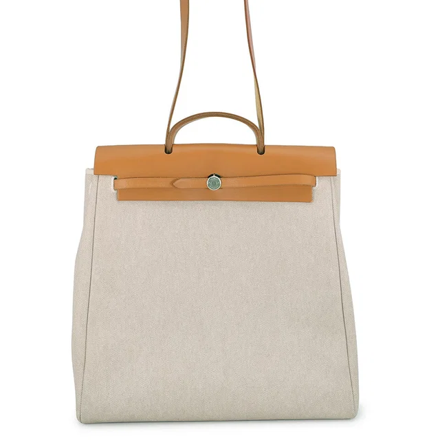 Hermès Herbag Ecru/Natural Toile H Vache Hunter Leather Size MM in Beige Leather from GALLERY RARE