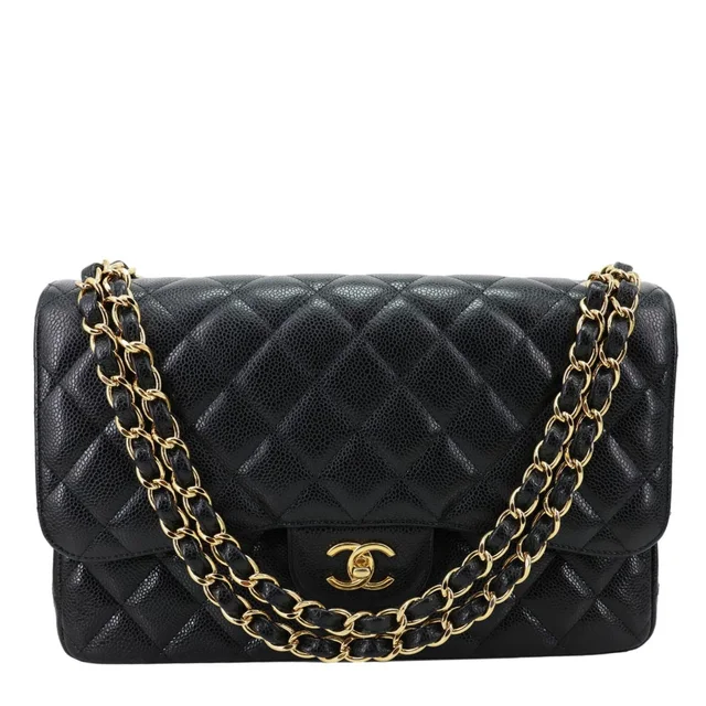 Chanel Classic Double Flap Jumbo Quilted Caviar Leather Shoulder Bag Black in Black Caviar leather from Dallas Designer Handbags