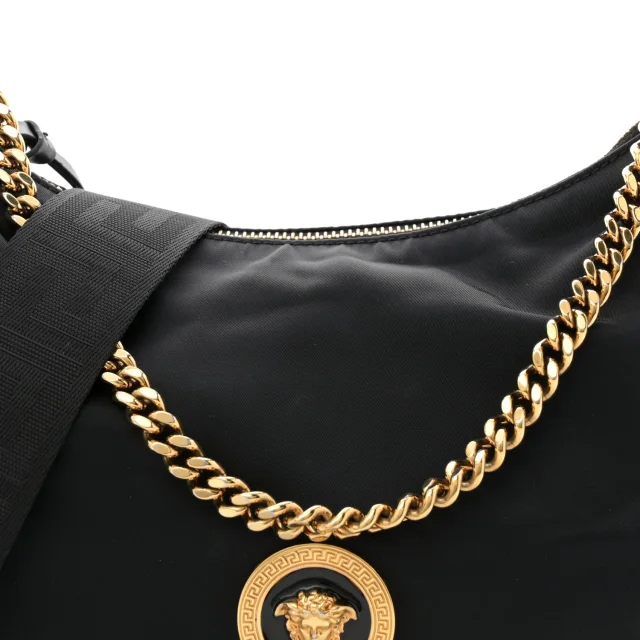 Versace Tribute Chain Crossbody Shoulder Bag Black in Black Nylon from FASHIONPHILE, photo 7 of 11